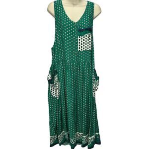 Vintage Andrew Sports Tank Midi Dress Size M Green Dot Teacher Boho Prairie